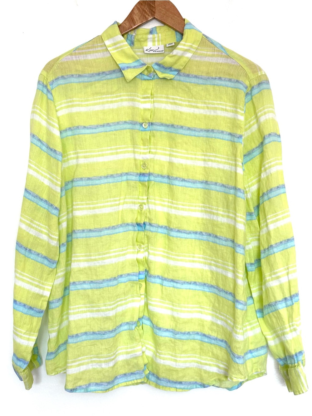 Kim Rogers Shirt Women’s XL Striped Linen Button Down Long Sleeve Collared Top